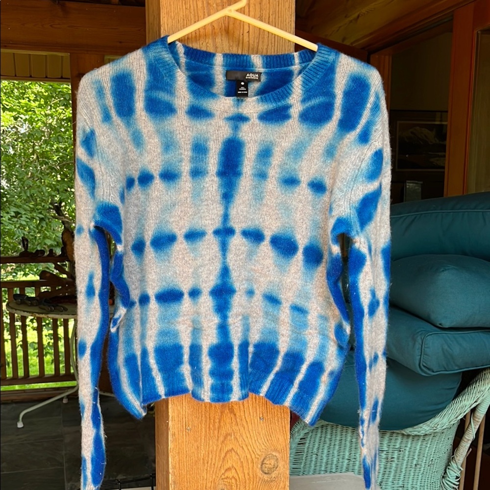 Aqua brand Blue and grey cashmere Tie-Dye Sweater